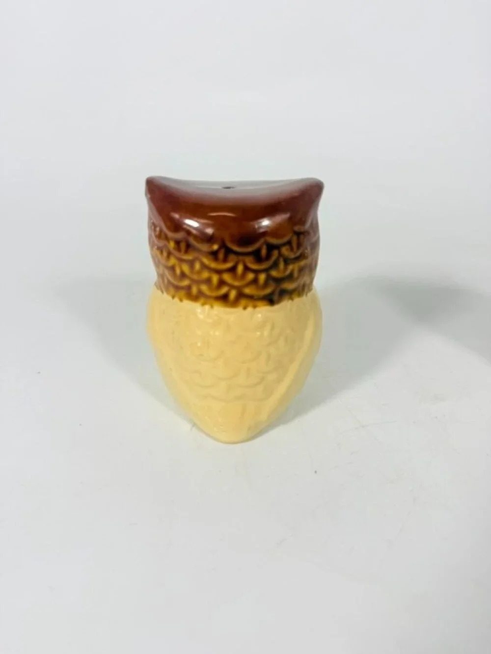 Pottery Owl Salt & Pepper Shakers  Brown Glaze Vintage Kitchenware Retro Collect